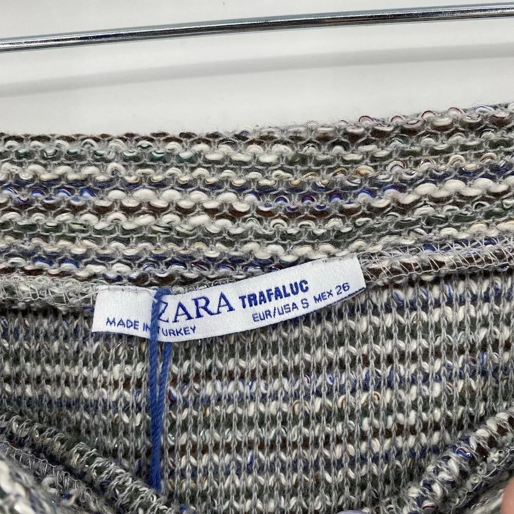 Zara Womens Size Small Gray Knit Jacquard Skirt Contrasting Pockets Preppy